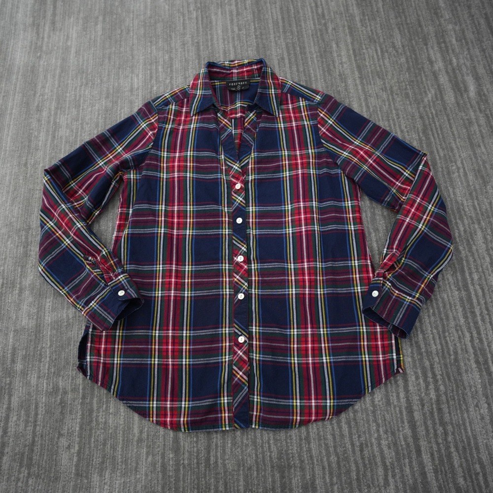 Foxcroft‎ Shirt Women Plaid Button Up Long Sleeve 100% Cotton Shaped Fit Size 6